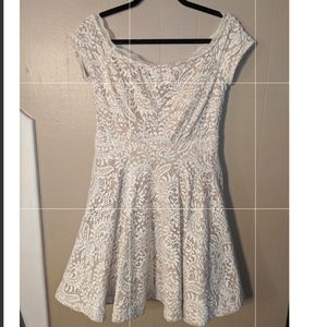 Lovely White Lace Overlay Skater Dress